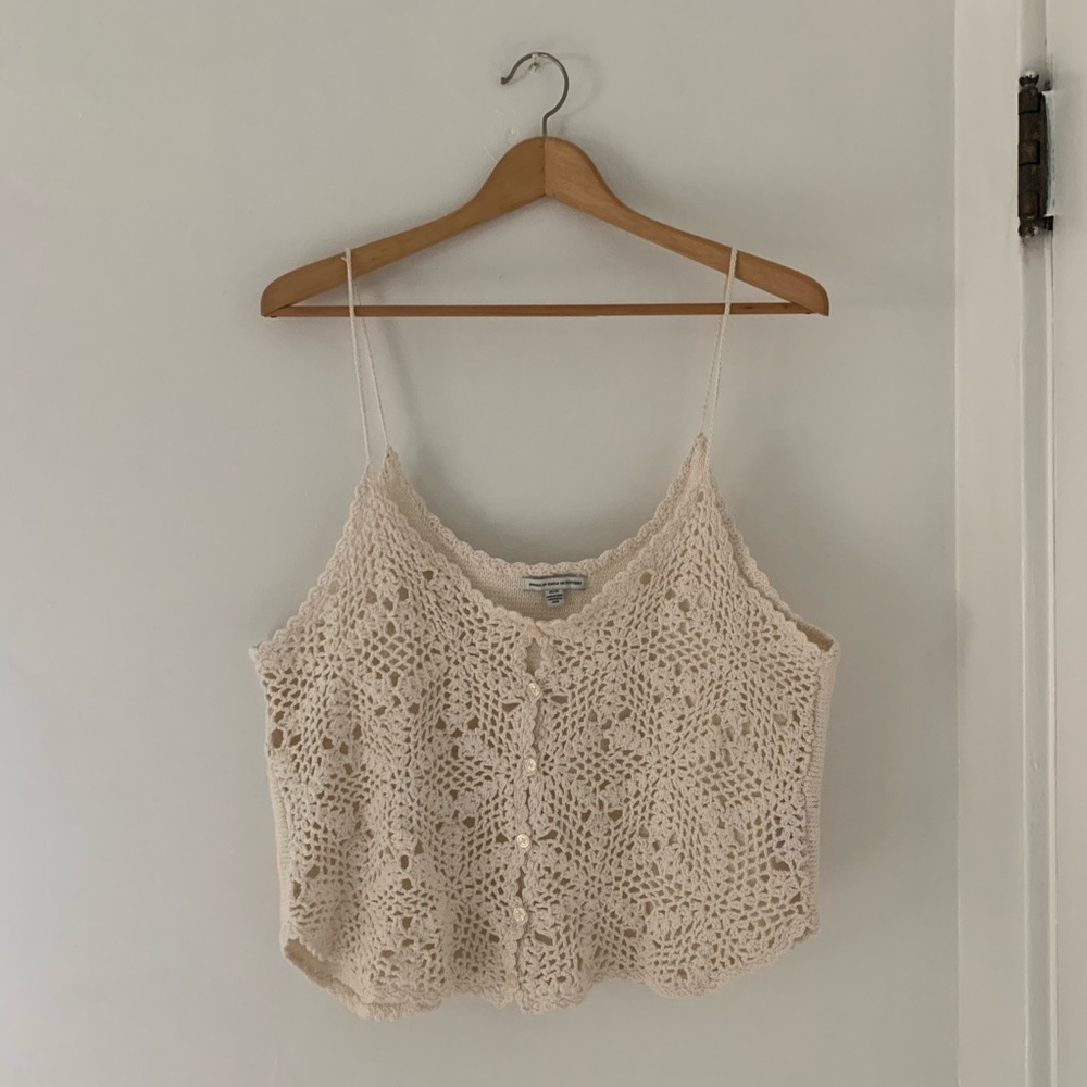 American Eagle Cream Crochet Button Cami